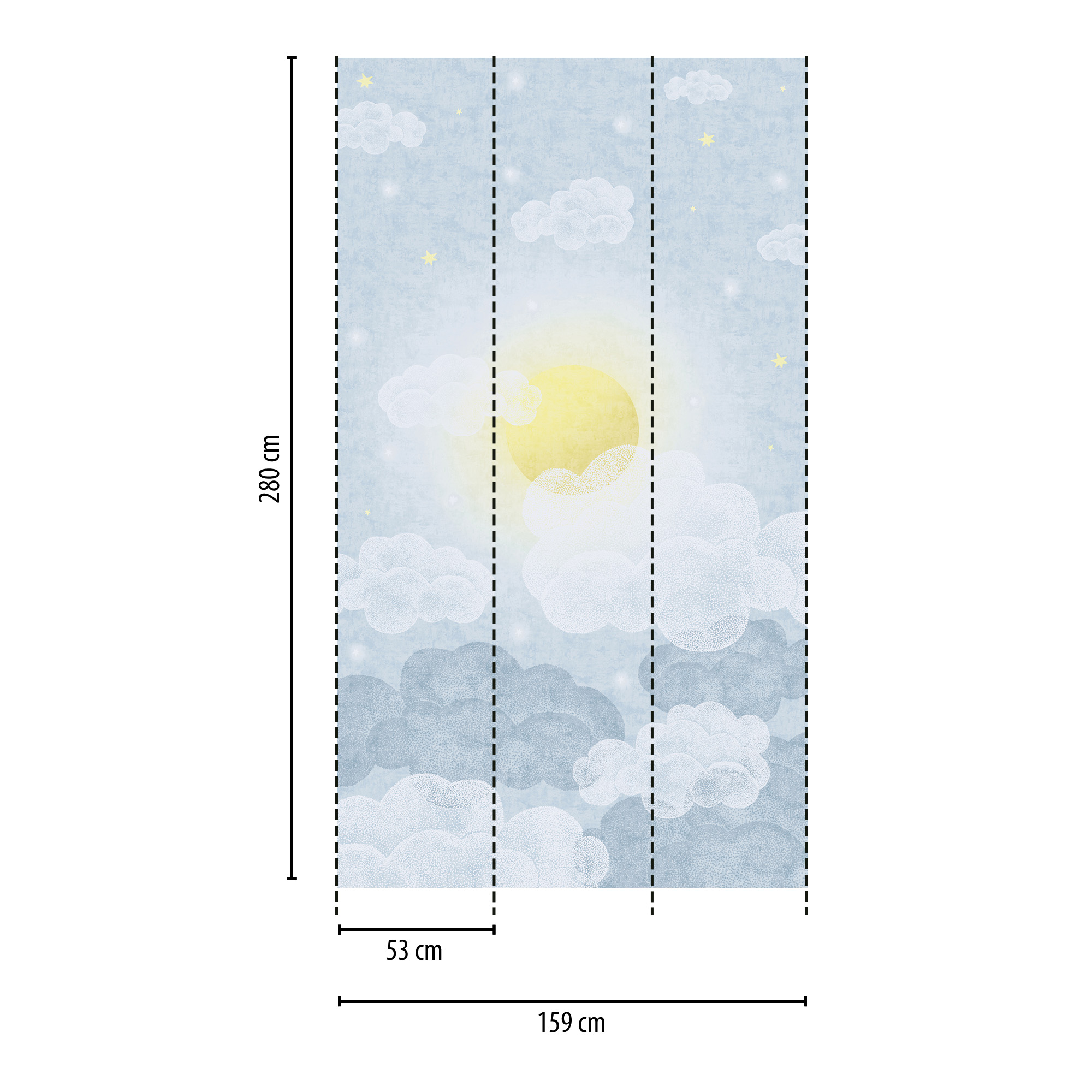 Vliestapete 'Lilly & Luis' Wolken blau 3-teilig 1,59 x 2,8 m