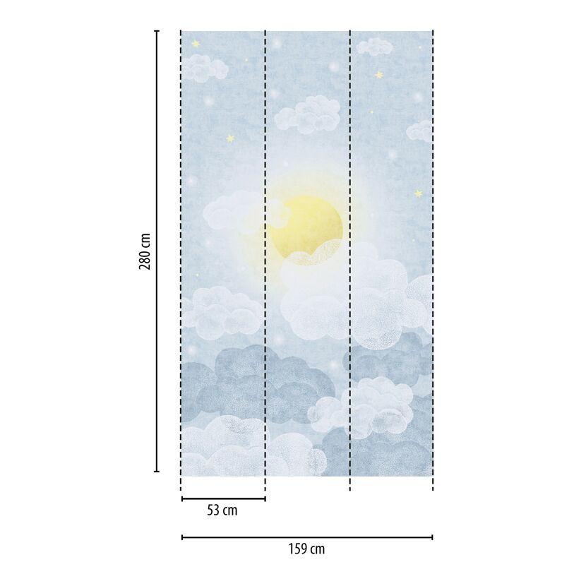 Vliestapete 'Lilly & Luis' Wolken blau 3-teilig 1,59 x 2,8 m
