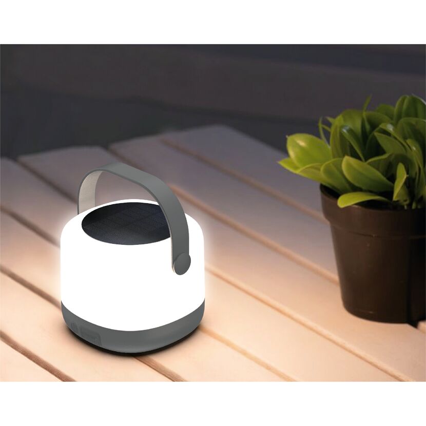 Solar Leuchte weiß/grau mit USB-C, tragbar 12 x 10 cm