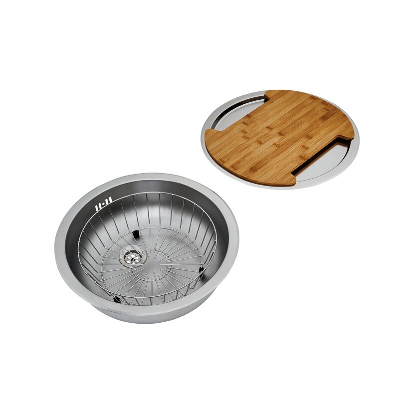 Einbauspülen-Set 'Oregon' Edelstahl Ø 44,6 cm mit Schneidebrett, Korb