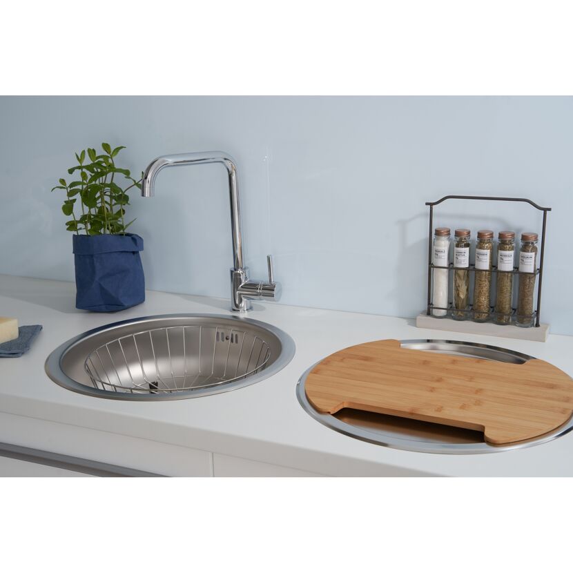 Einbauspülen-Set 'Oregon' Edelstahl Ø 44,6 cm mit Schneidebrett, Korb