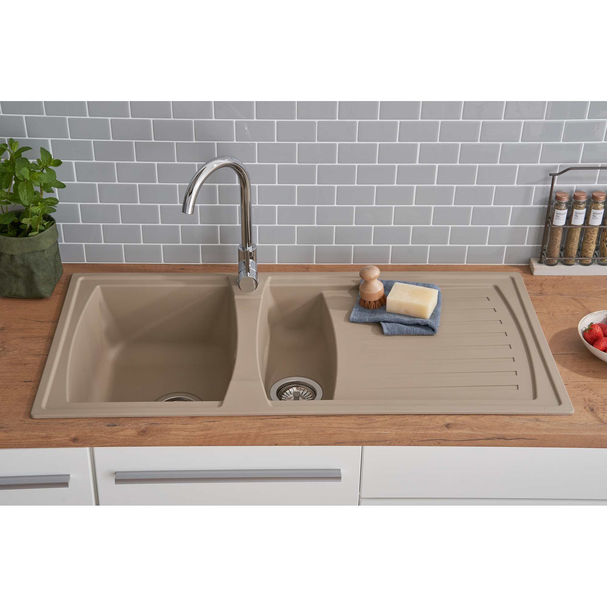 Einbauspüle 'Boston' Mineralite sandbeige 100 x 50 cm