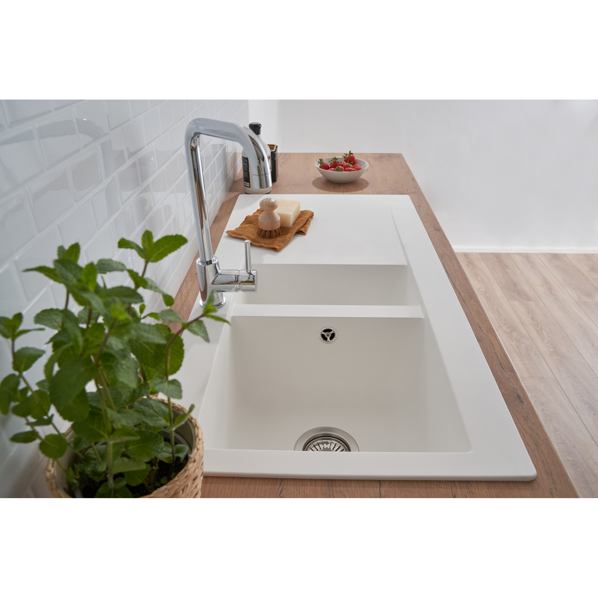 Einbauspüle 'Denver' Mineralite weiß 100 x 50 x 20 cm