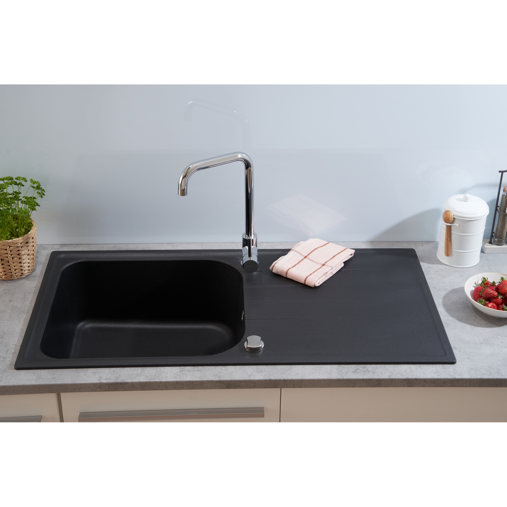 Einbauspüle 'Orlando' Massivgranit schwarz 100 x 50 cm