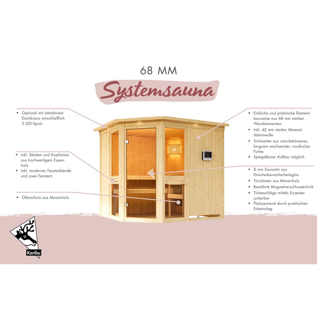 Sauna 'Ana 2' naturbelassen 196 x 198 x 196 cm