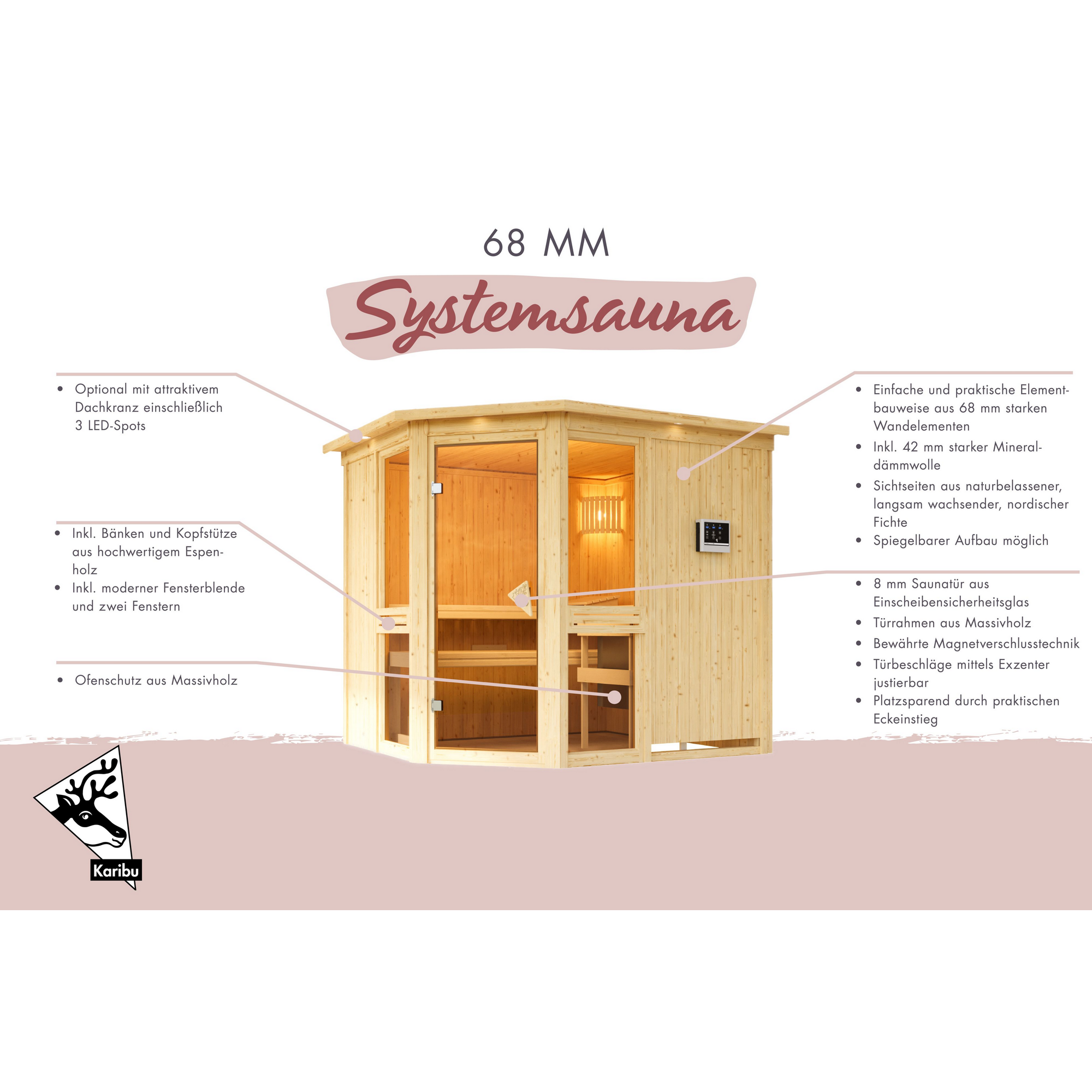 Sauna 'Ana 2' naturbelassen Ofen 9 kW integrierte Steuerung 196 x 198 x 196 cm