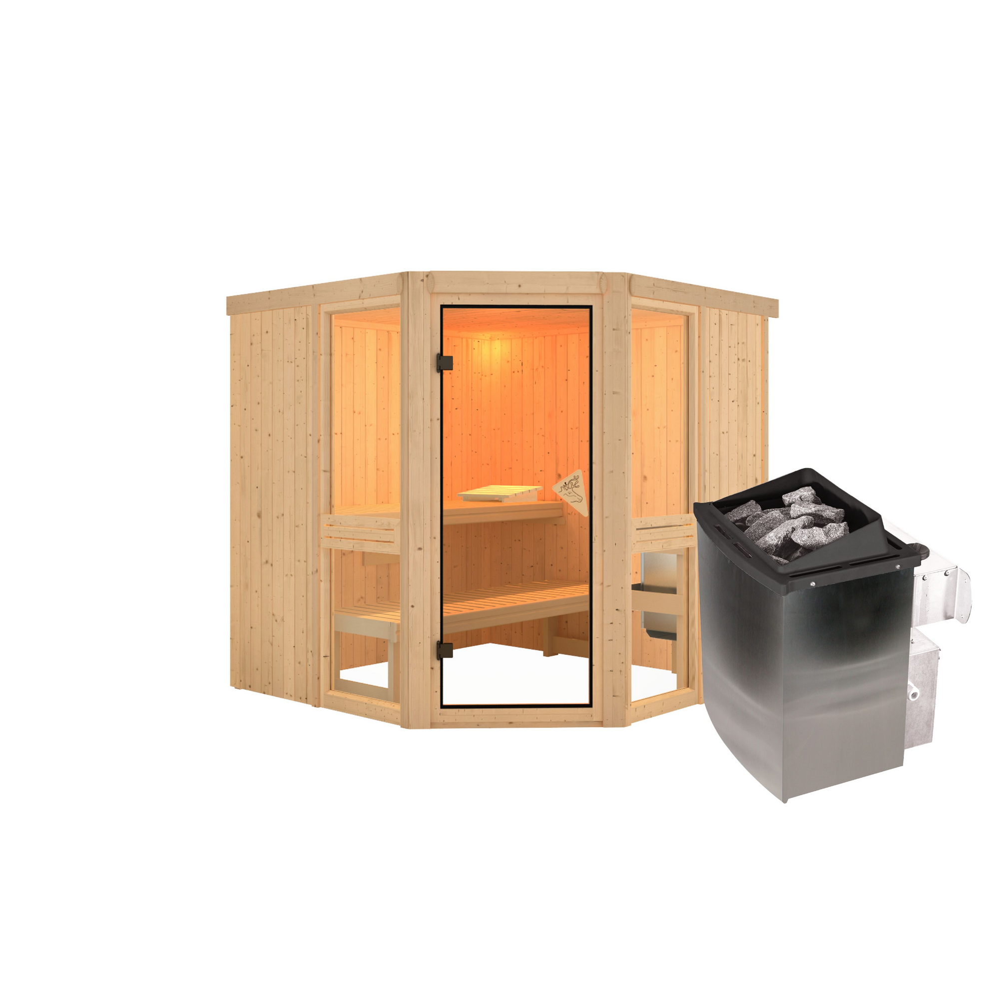 Sauna 'Ana 2' naturbelassen Ofen 9 kW integrierte Steuerung 196 x 198 x 196 cm
