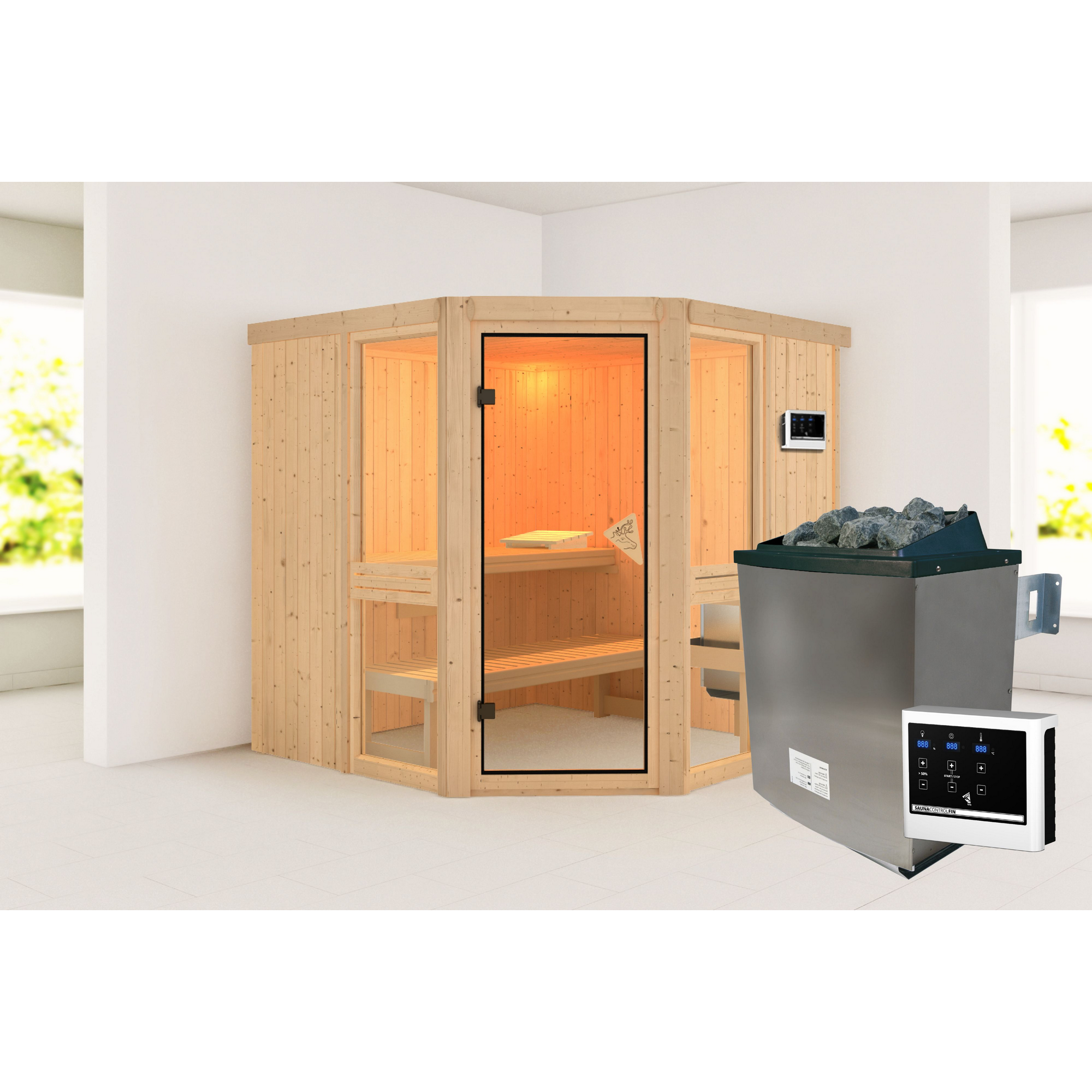 Sauna 'Ana 2' naturbelassen Ofen 9 kW externe Steuerung 196 x 198 x 196 cm