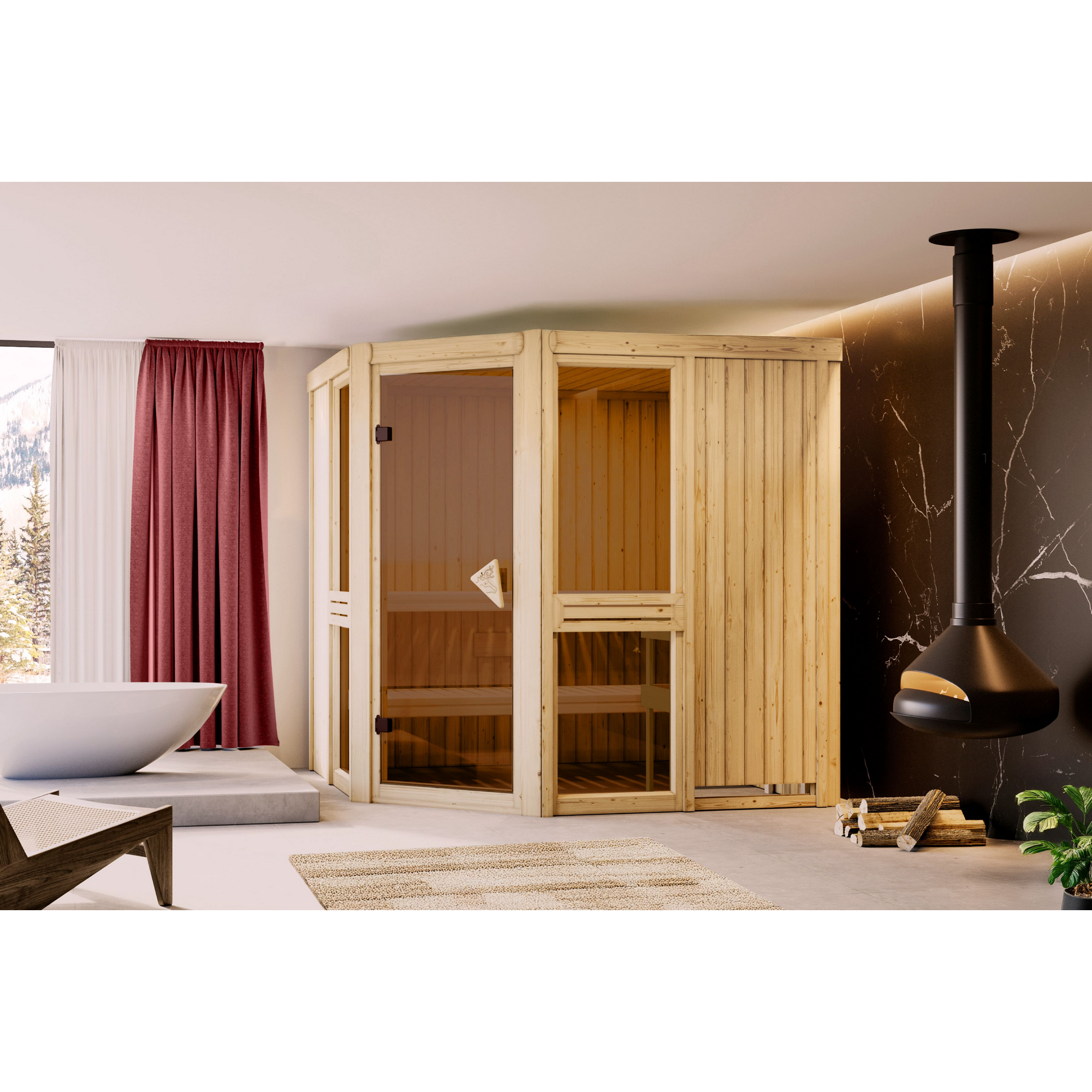 Systemsauna 'Ana 2' naturbelassen 9 kW Bio externe Steuerung 196 x 198 x 196 cm