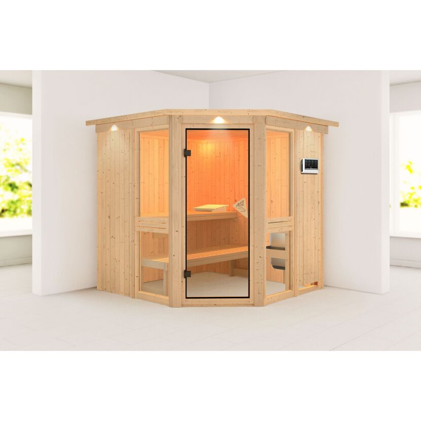 Sauna 'Ana 2' naturbelassen mit Kranz 210 x 202 x 210 cm