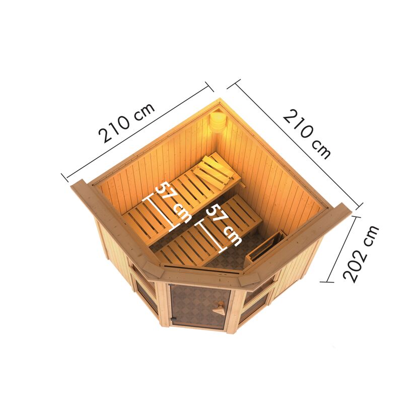Sauna 'Ana 2' naturbelassen mit Kranz 210 x 202 x 210 cm