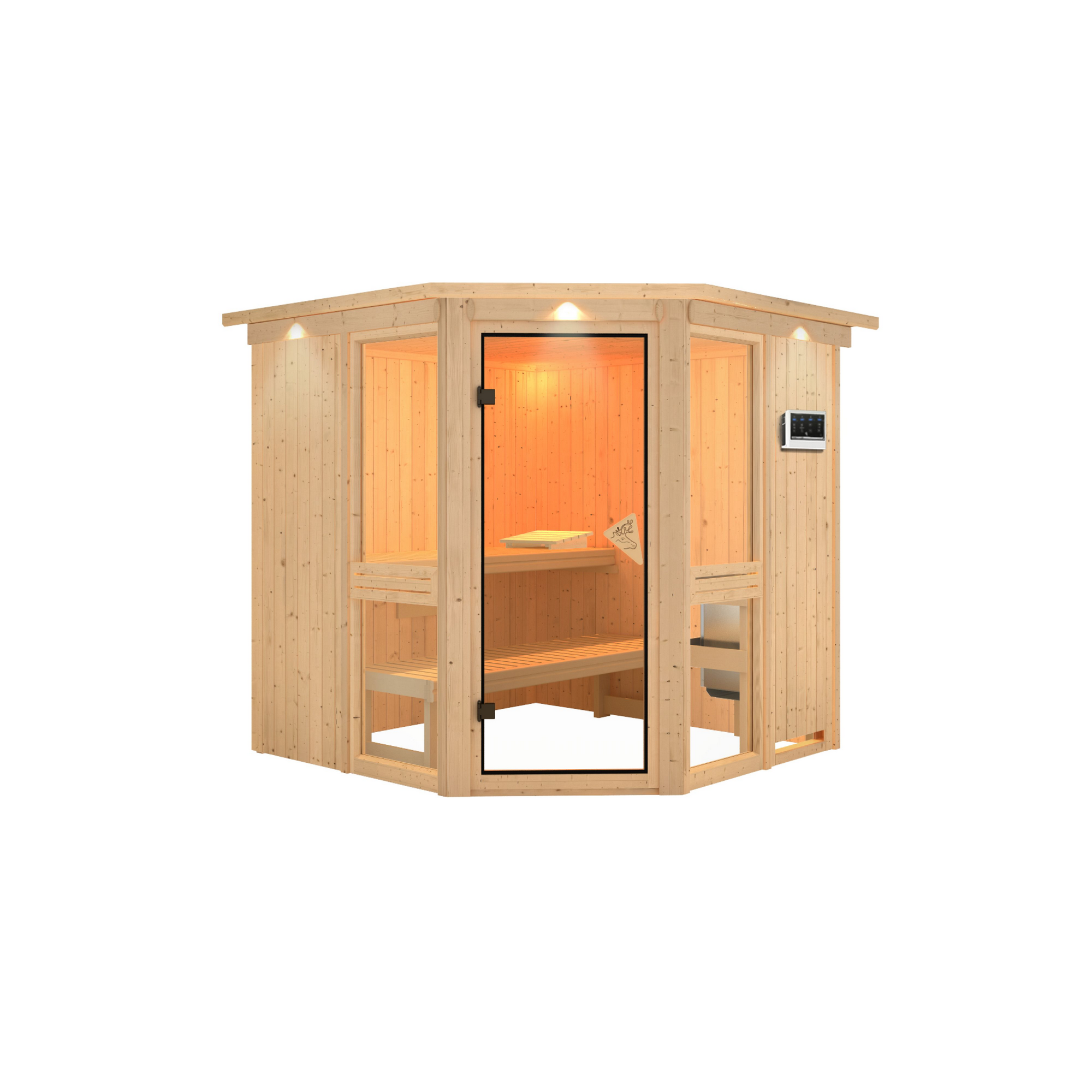 Sauna 'Ana 2' naturbelassen mit Kranz 210 x 202 x 210 cm