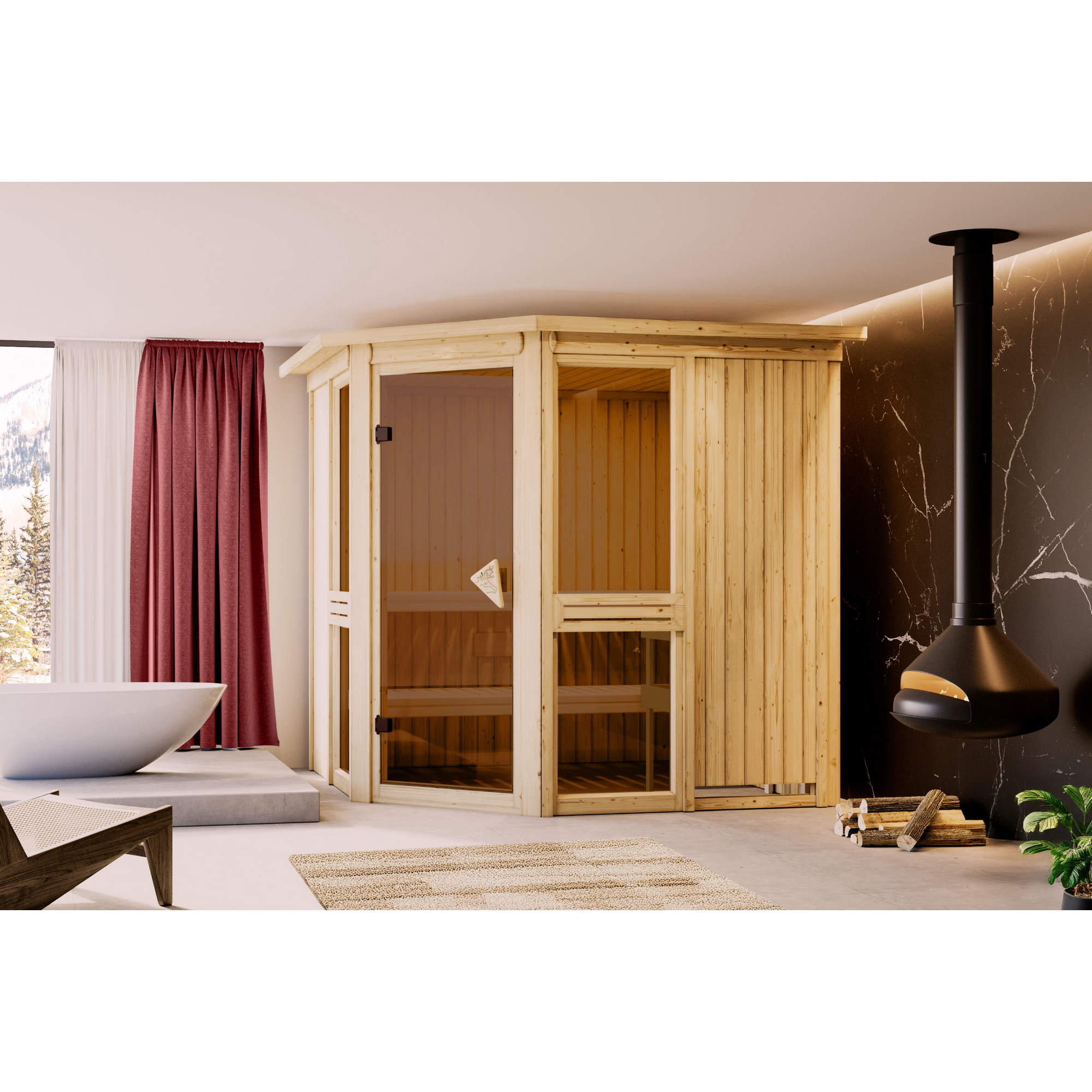 Sauna 'Ana 2' naturbelassen mit Kranz Ofen 9 kW integrierte Steuerung 210 x 202 x 210 cm