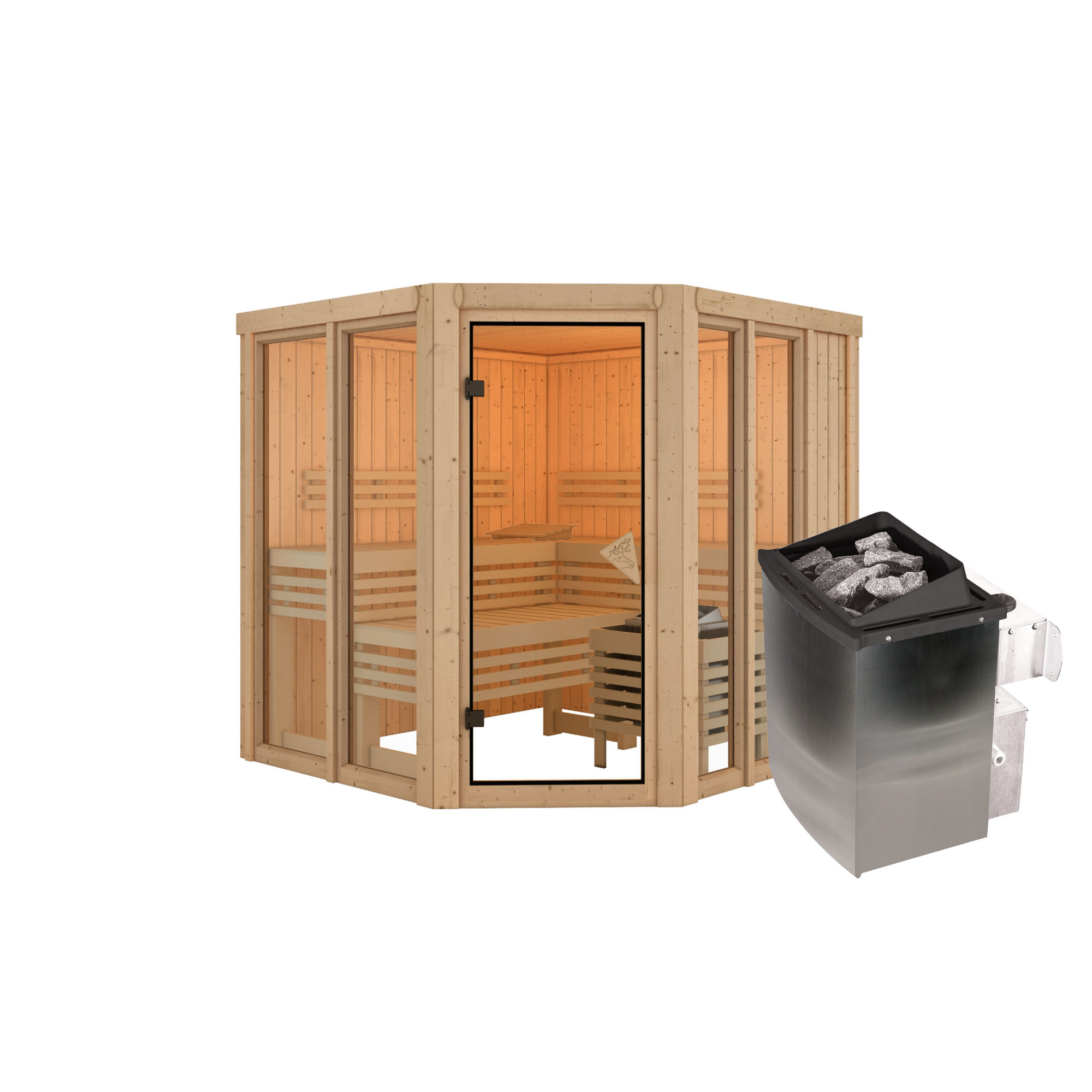 Sauna 'Airisa' naturbelassen Ofen 9 kW integrierte Steuerung 196 x 198 x 196 cm