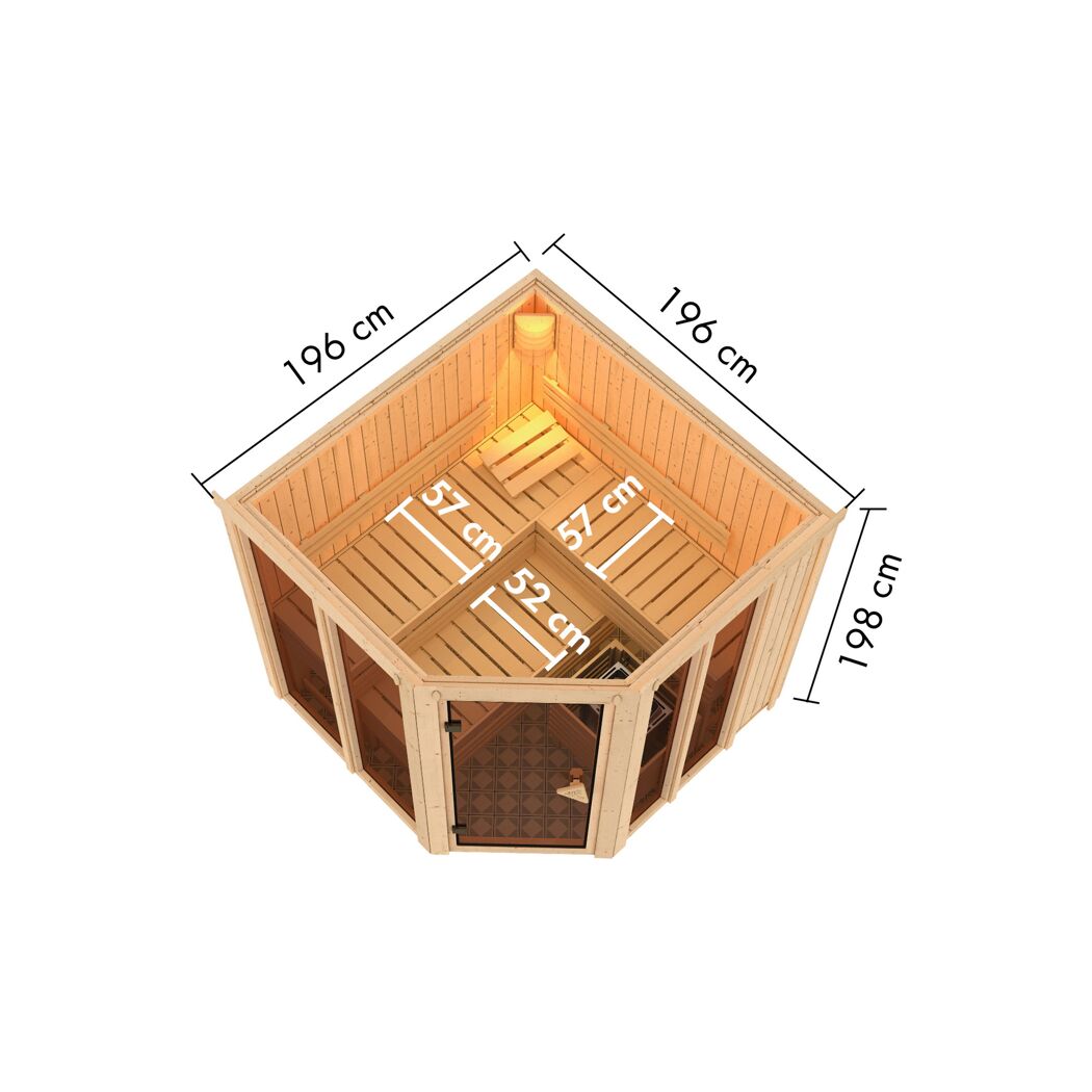 Sauna 'Airisa' naturbelassen Ofen 9 kW externe Steuerung 196 x 198 x 196 cm