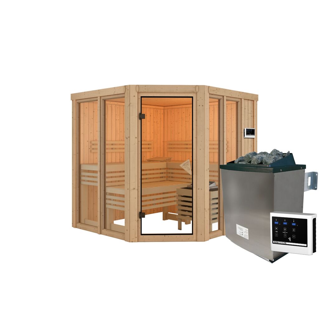 Sauna 'Airisa' naturbelassen Ofen 9 kW externe Steuerung 196 x 198 x 196 cm