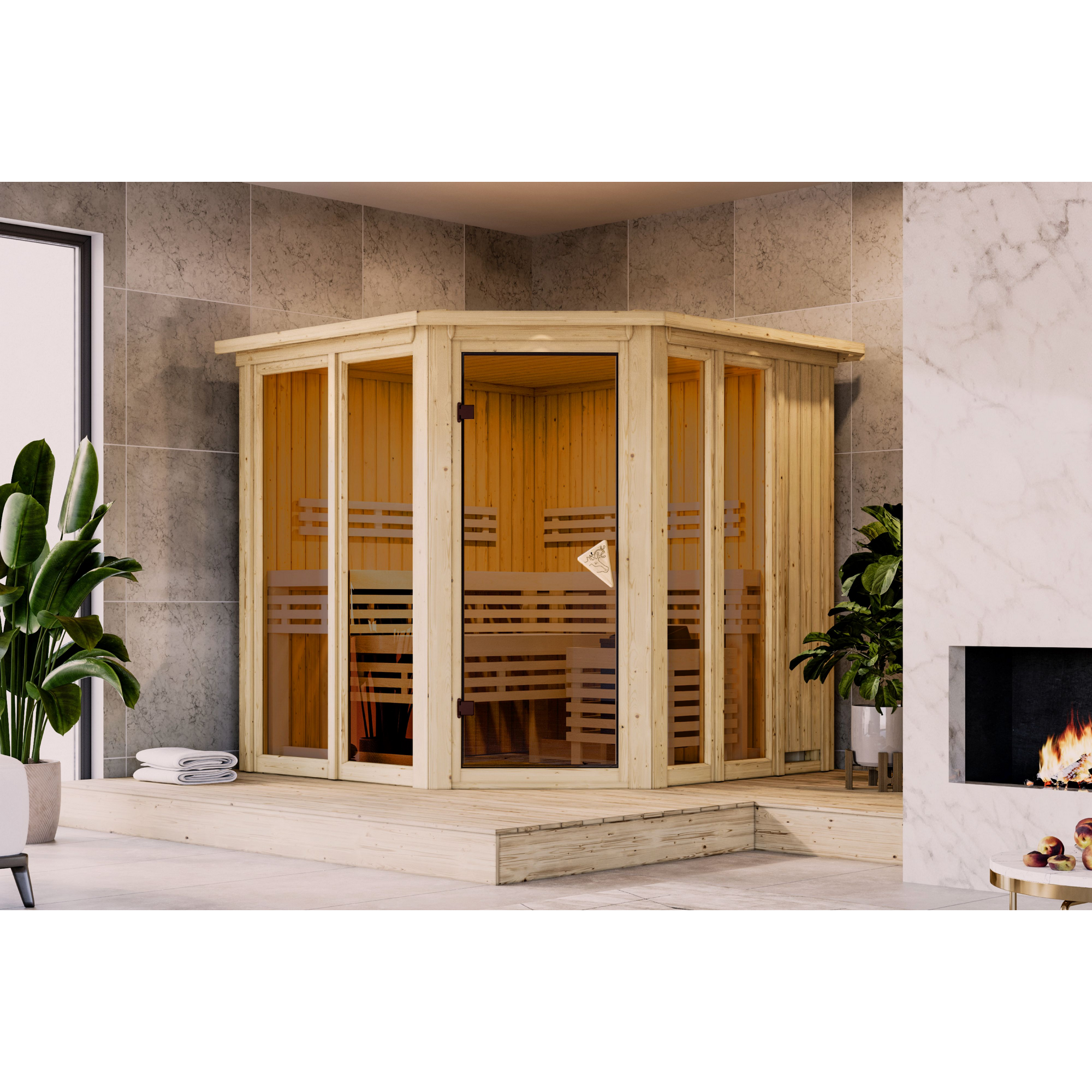 Sauna 'Airisa' naturbelassen mit Kranz 196 x 202 x 210 cm