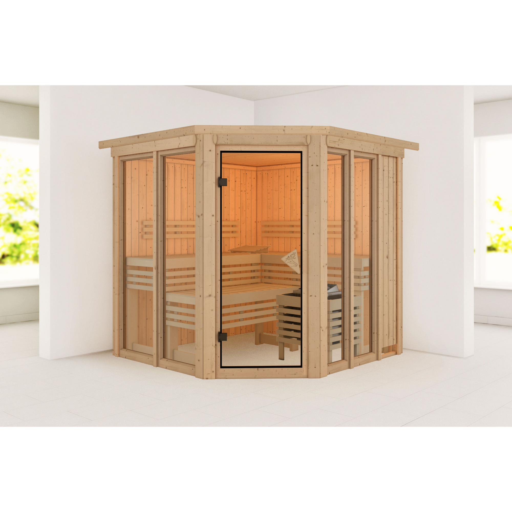 Sauna 'Airisa' naturbelassen mit Kranz 196 x 202 x 210 cm