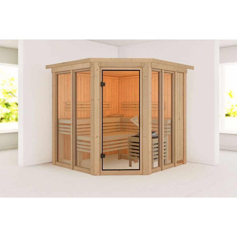 Sauna 'Airisa' naturbelassen mit Kranz 196 x 202 x 210 cm