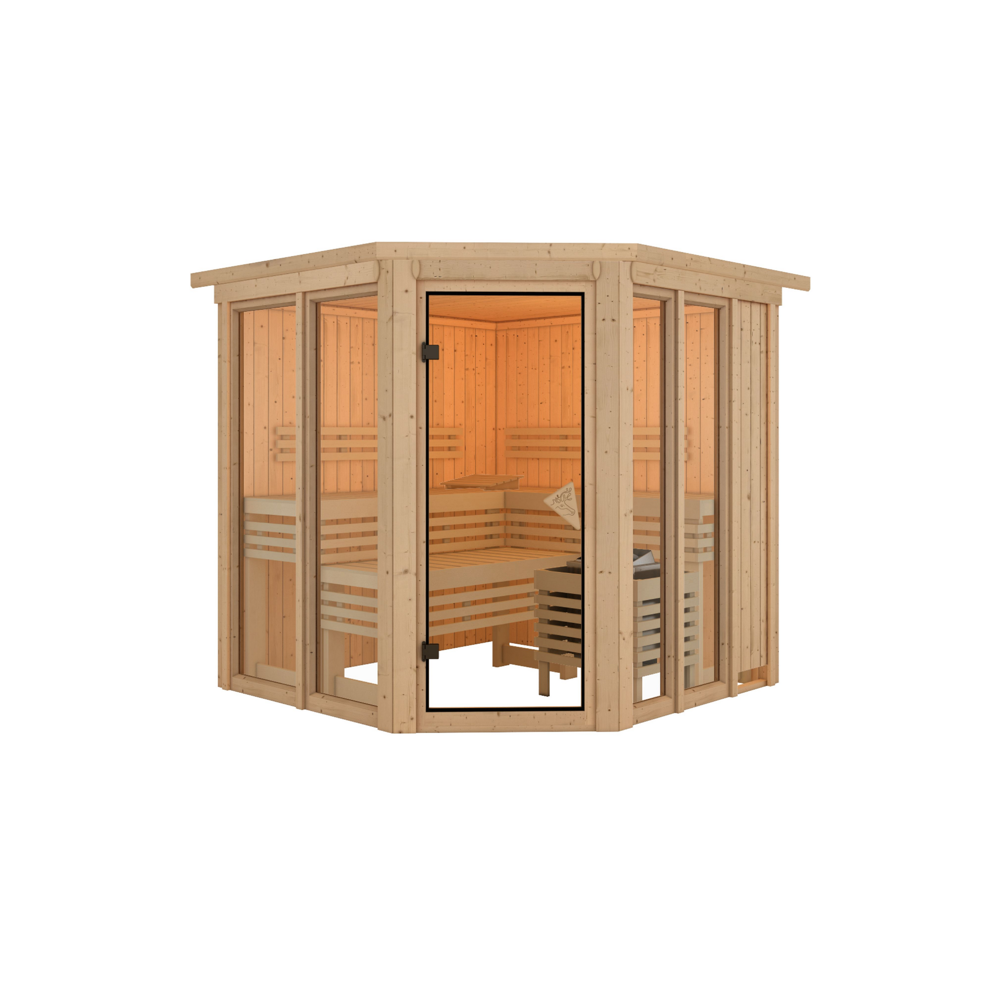 Sauna 'Airisa' naturbelassen mit Kranz 196 x 202 x 210 cm