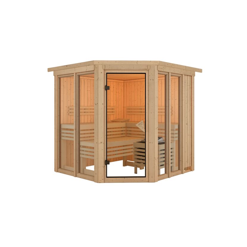 Sauna 'Airisa' naturbelassen mit Kranz 196 x 202 x 210 cm