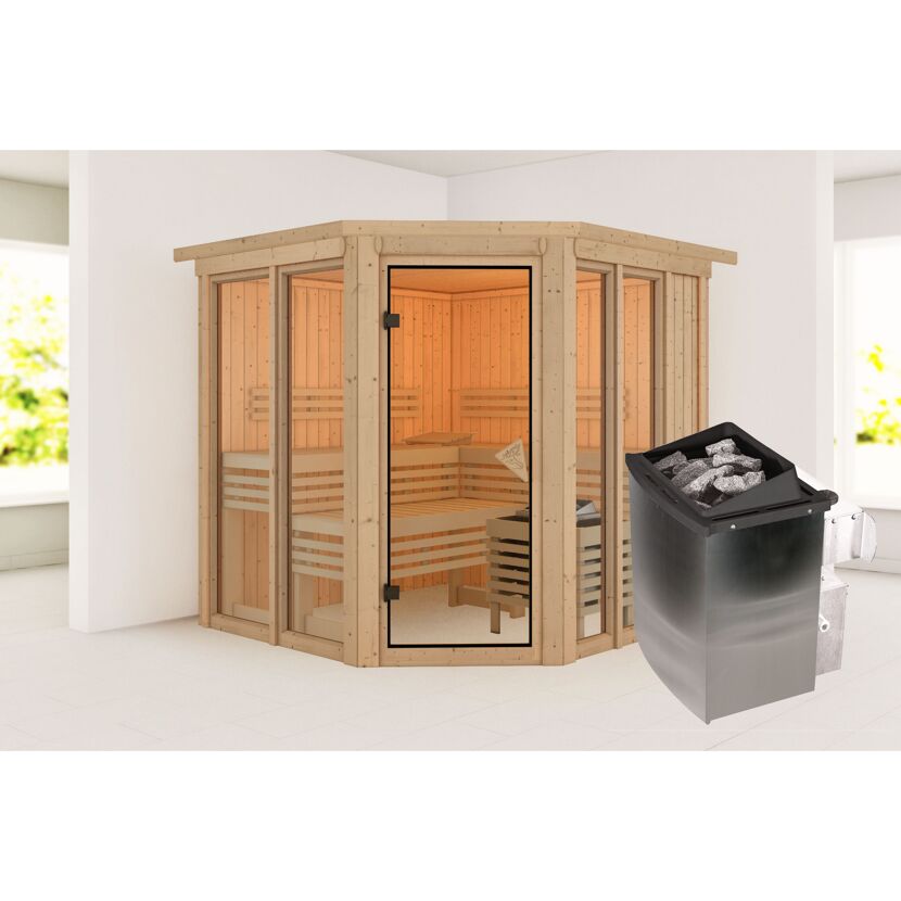 Sauna 'Airisa' naturbelassen mit Kranz Ofen 9 kW integrierte Steuerung 196 x 202 x 210 cm