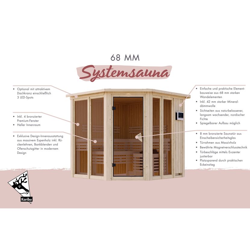 Sauna 'Airisa' naturbelassen mit Kranz Ofen 9 kW integrierte Steuerung 196 x 202 x 210 cm