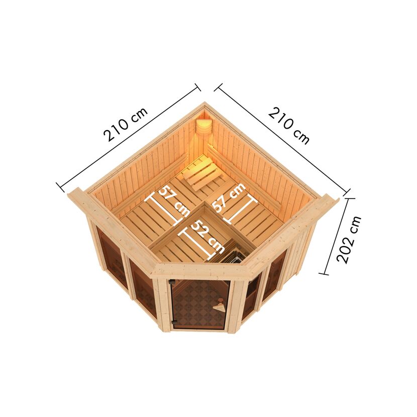 Sauna 'Airisa' naturbelassen mit Kranz Ofen 9 kW integrierte Steuerung 196 x 202 x 210 cm