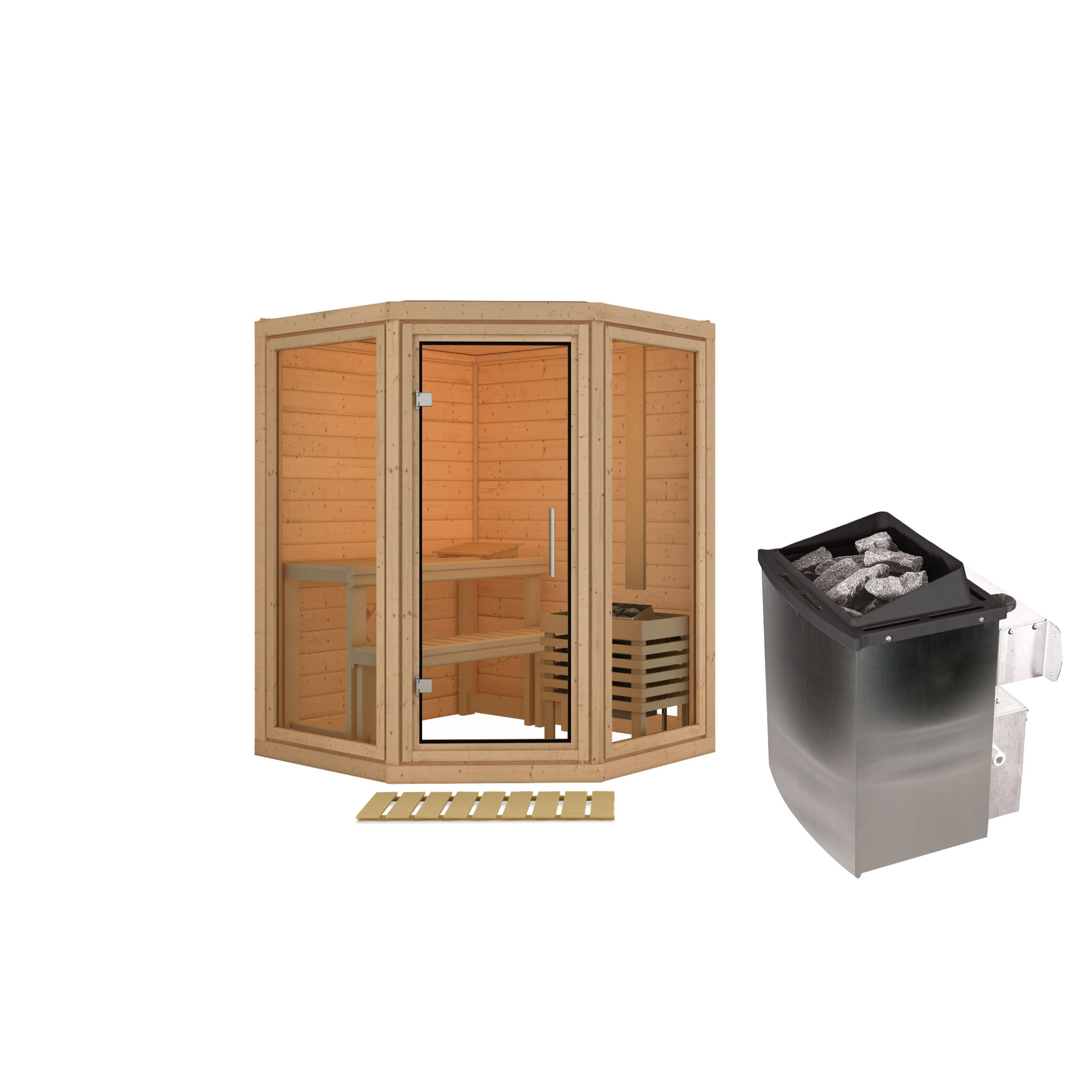 Sauna 'Yumalie' naturbelassen Ofen 9 kW integrierte Steuerung 158 x 207 x 158 cm