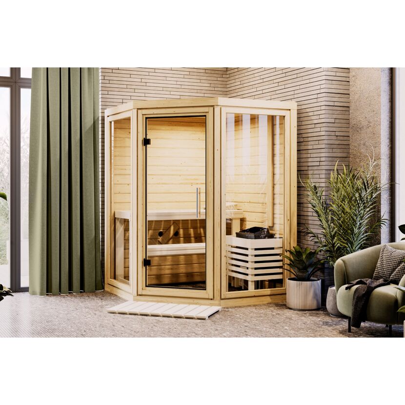Sauna 'Yumalie' naturbelassen 9 kW Bio externe Steuerung 158 x 207 x 158 cm