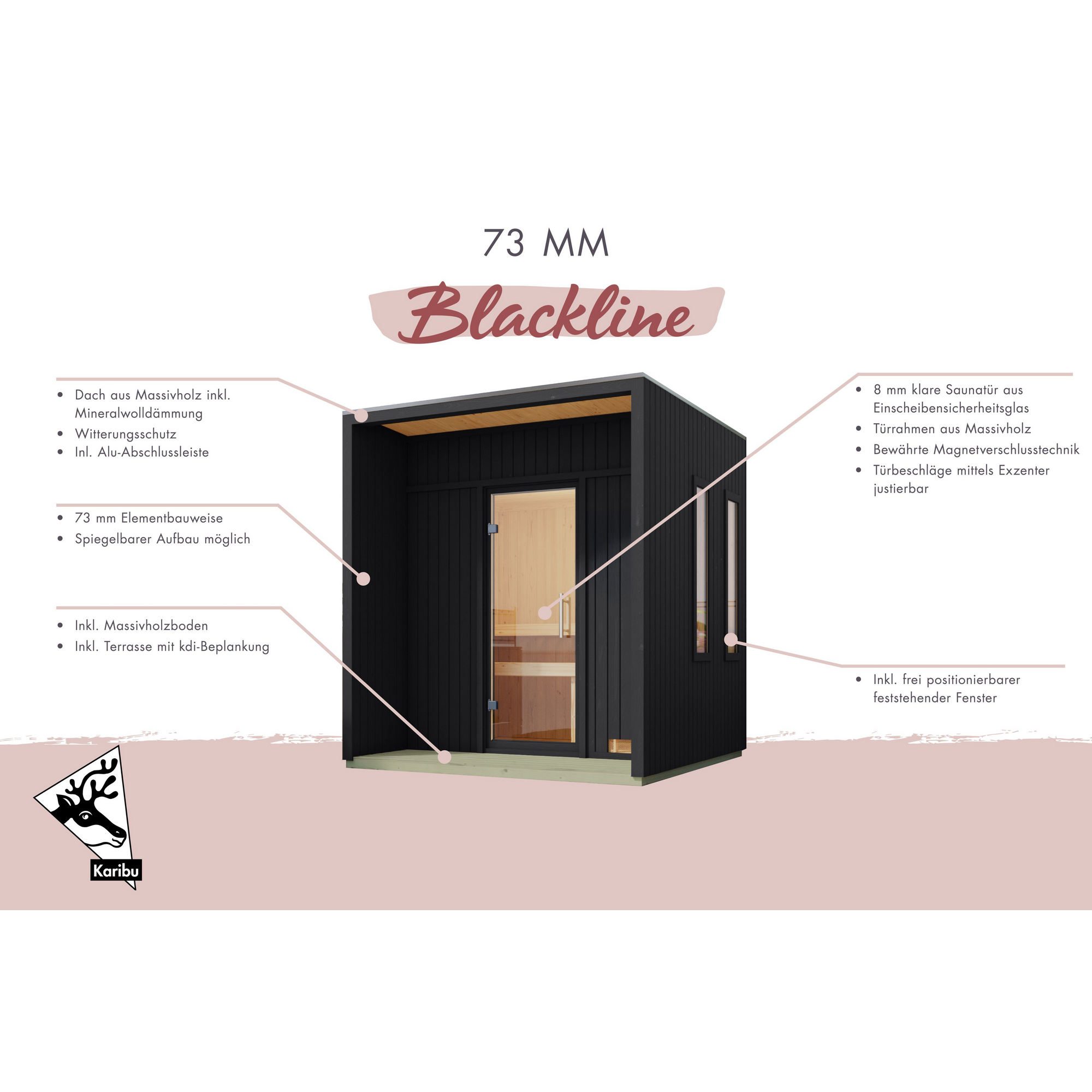 Saunahaus 'Orcadia' schwarz Ofen 9 kW Bio externe Steuerung 219,5 x 244 x 216,5 cm