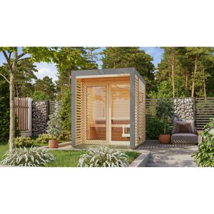 Saunahaus 'Aressa 1' naturbelassen / graualuminium Ofen 9 kW Bio externe Steuerung 191 x 231,5 x 276 cm