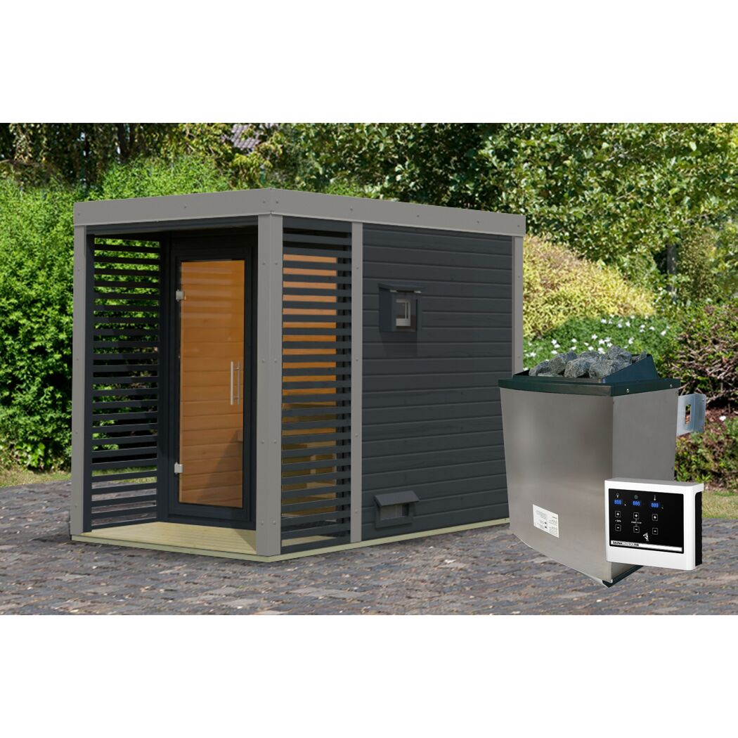 Saunahaus 'Aressa 1' anthrazit / graualuminium Ofen 9 kW externe Steuerung 191 x 231,5 x 276 cm
