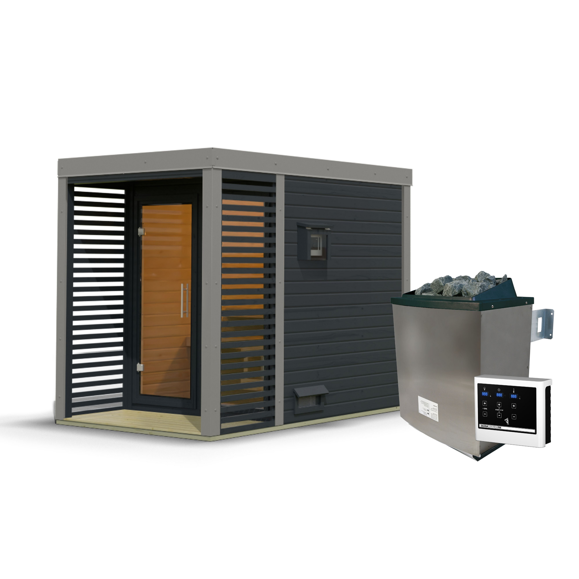 Saunahaus 'Aressa 1' anthrazit / graualuminium Ofen 9 kW externe Steuerung 191 x 231,5 x 276 cm