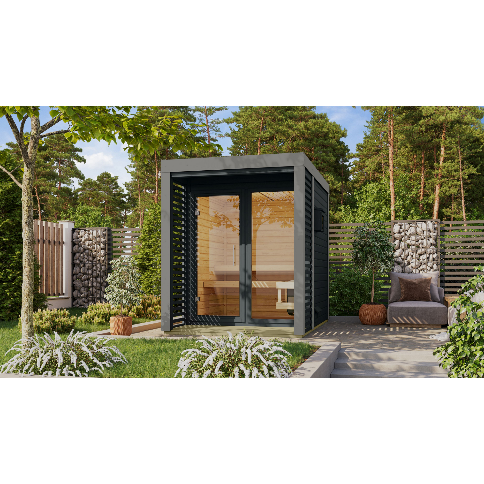 Saunahaus 'Aressa 1' anthrazit / graualuminium Ofen 9 kW Bio externe Steuerung 191 x 231,5 x 276 cm