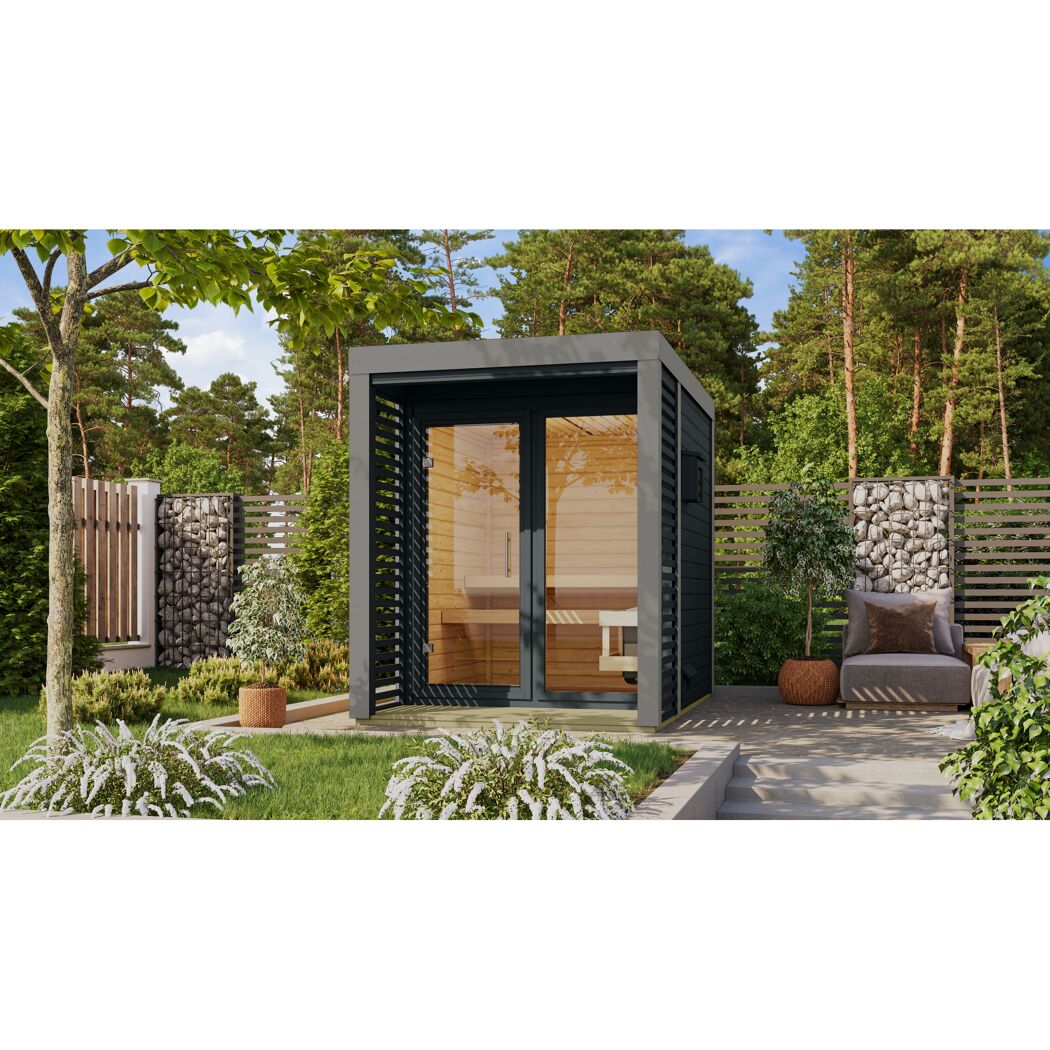 Saunahaus 'Aressa 1' anthrazit / graualuminium Ofen 9 kW Bio externe Steuerung 191 x 231,5 x 276 cm