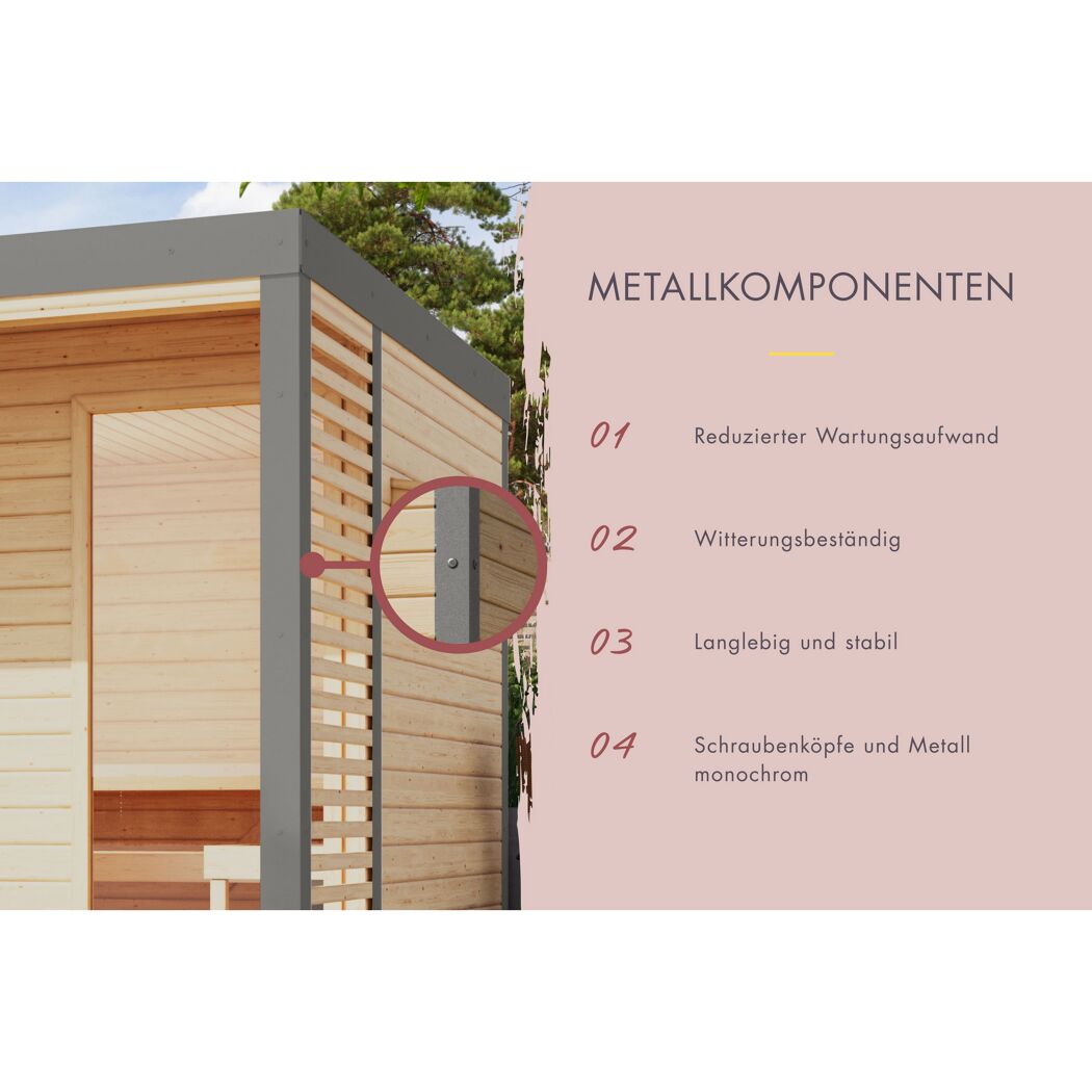 Saunahaus 'Aressa 2' naturbelassen / graualuminium Ofen 9 kW externe Steuerung 231 x 231,5 x 276 cm