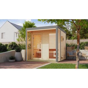 Saunahaus 'Aressa 2' naturbelassen / graualuminium Ofen 9 kW Bio externe Steuerung 231 x 231,5 x 276 cm