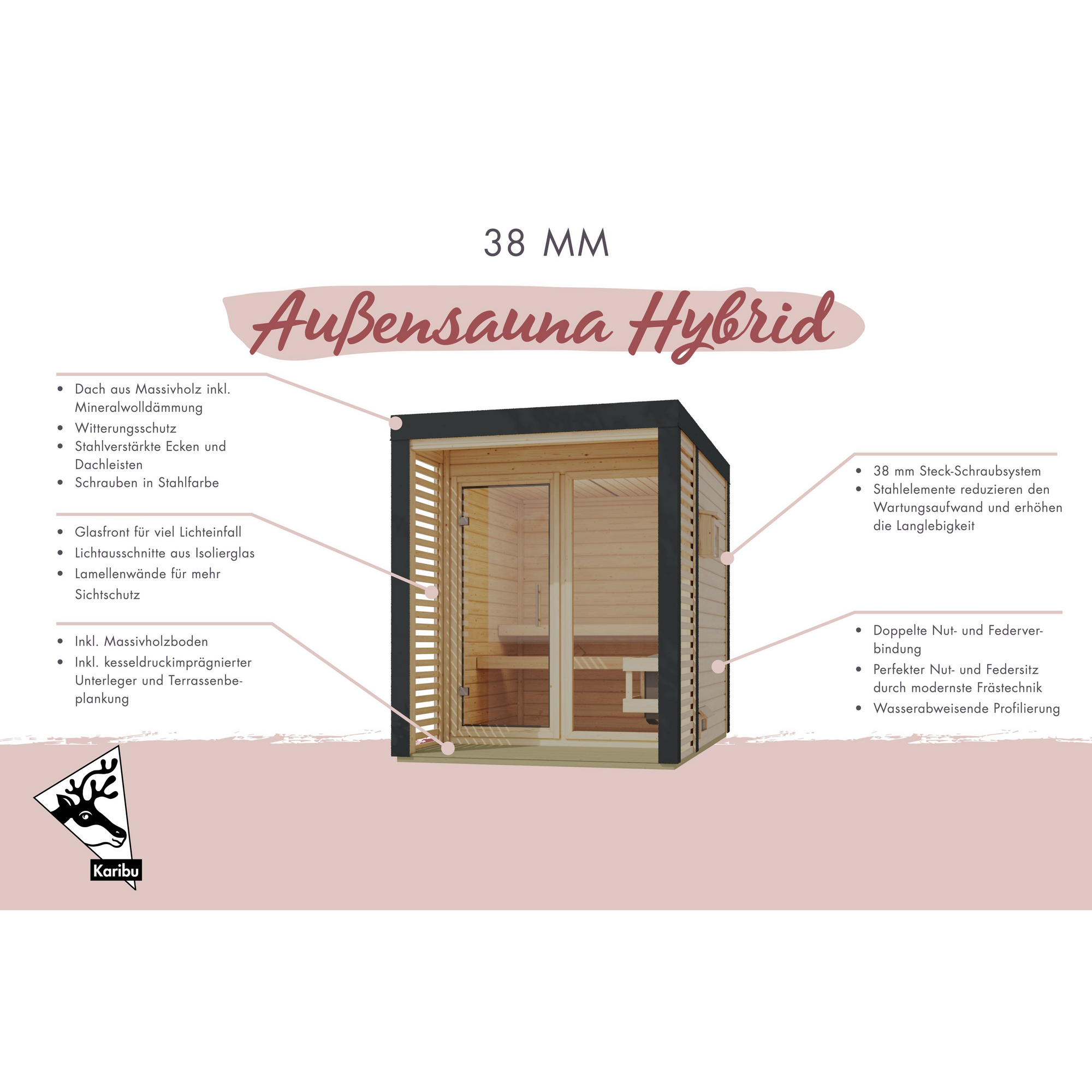 Saunahaus 'Aressa 2' naturbelassen / graualuminium Ofen 9 kW Bio externe Steuerung 231 x 231,5 x 276 cm