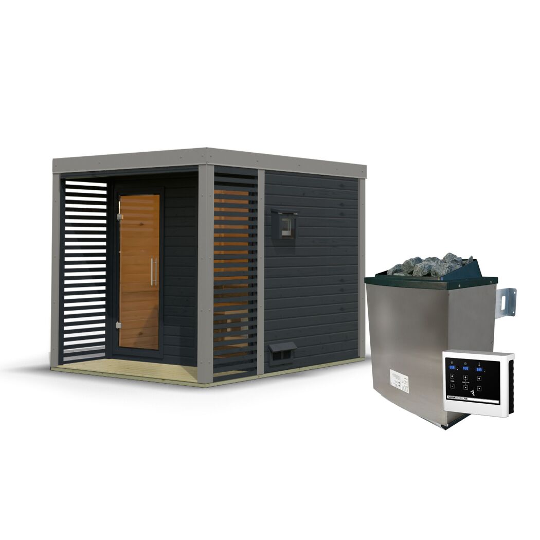 Saunahaus 'Aressa 2' anthrazit / graualuminium Ofen 9 kW externe Steuerung 231 x 231,5 x 276 cm