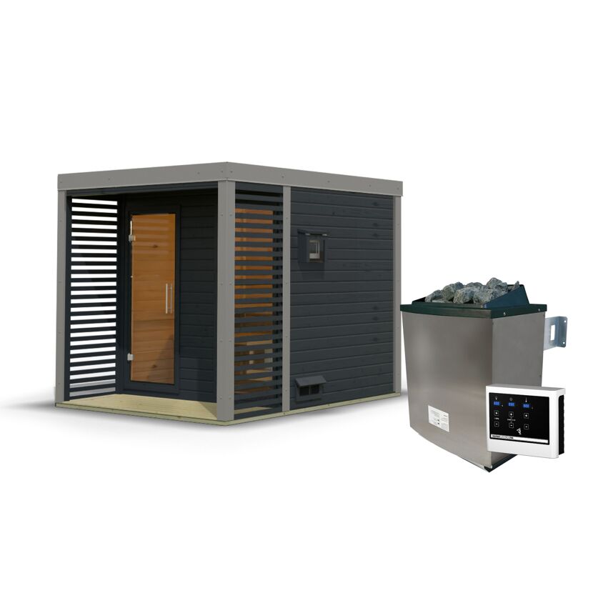 Saunahaus 'Aressa 2' anthrazit / graualuminium Ofen 9 kW externe Steuerung 231 x 231,5 x 276 cm