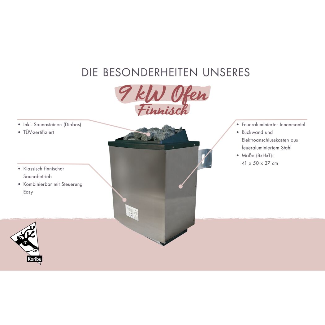 Saunaofen-Set mit Außensteuerung 9 kW und WiFi-Steuerung