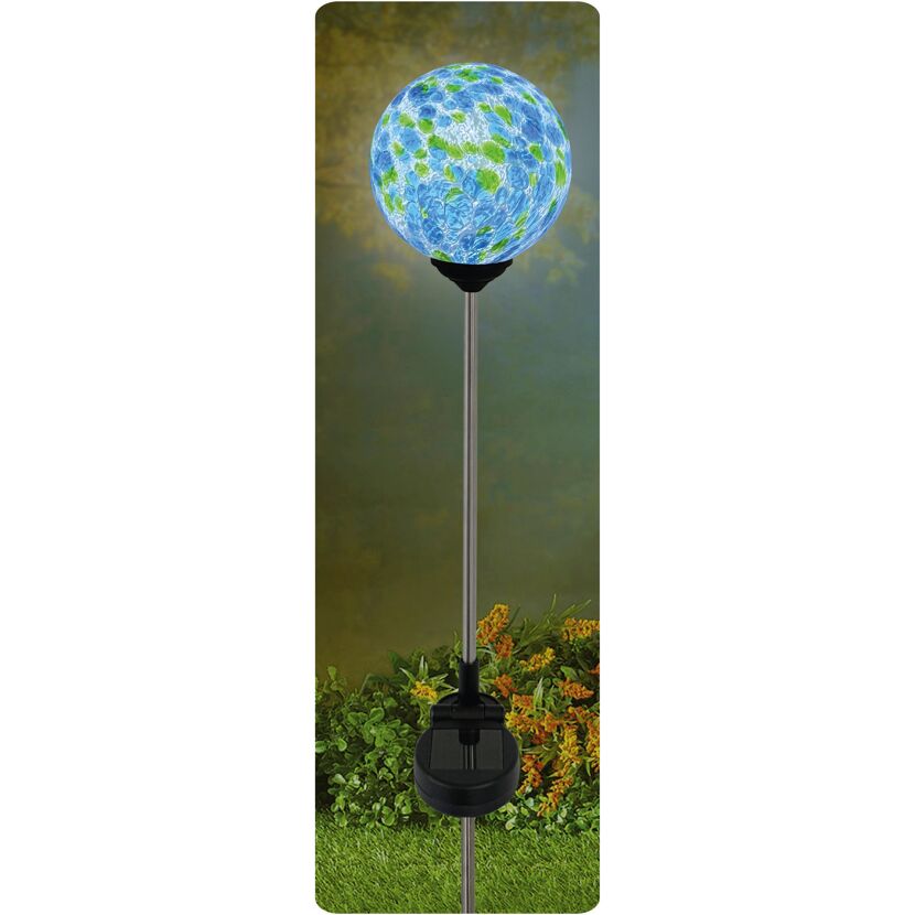 Solar Dekolicht 'Kugel' blau marmoriert Ø 10 x 76 cm