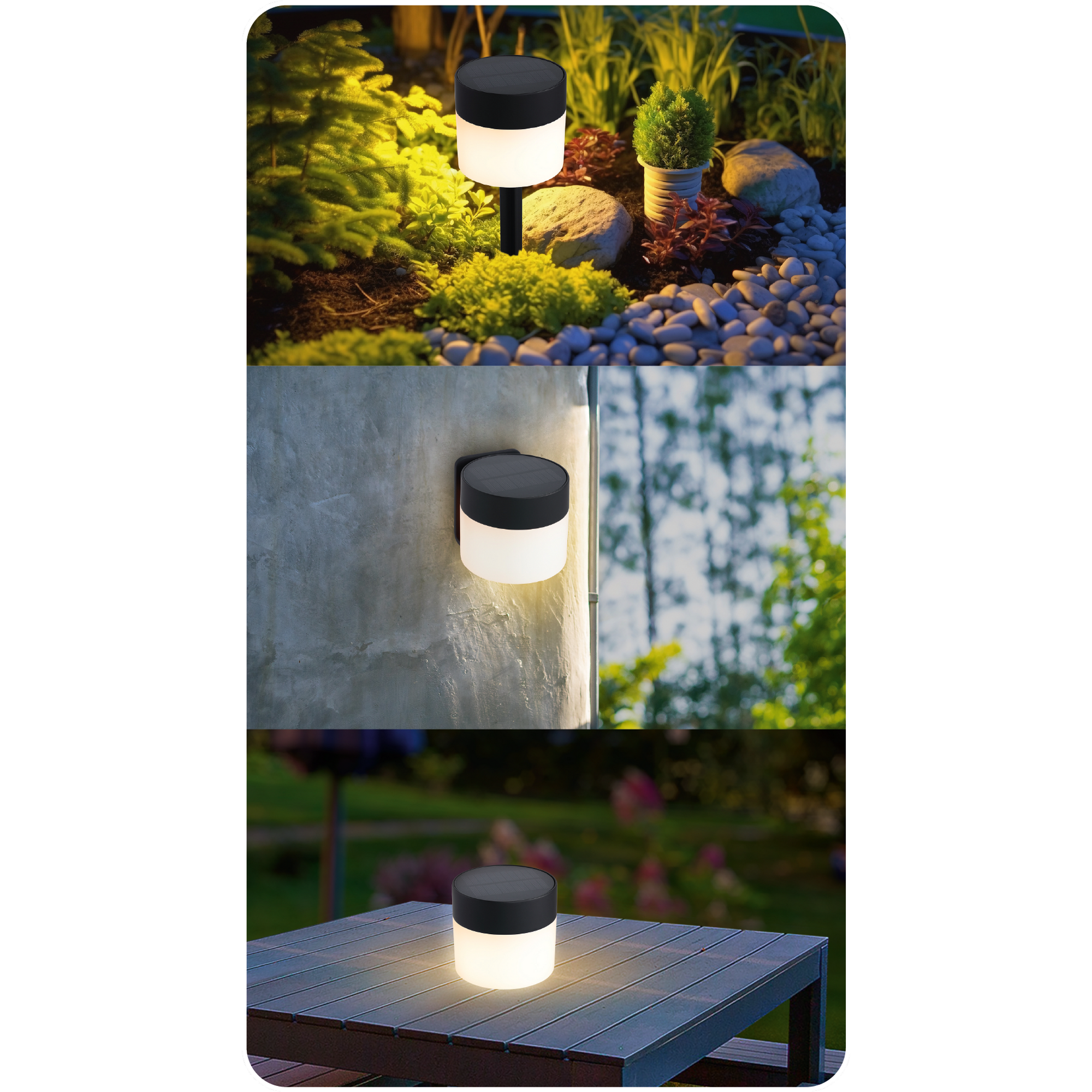 Solar Leuchte 3in1 weiß/schwarz USB-C rund Ø 9,7 x 8,6 cm