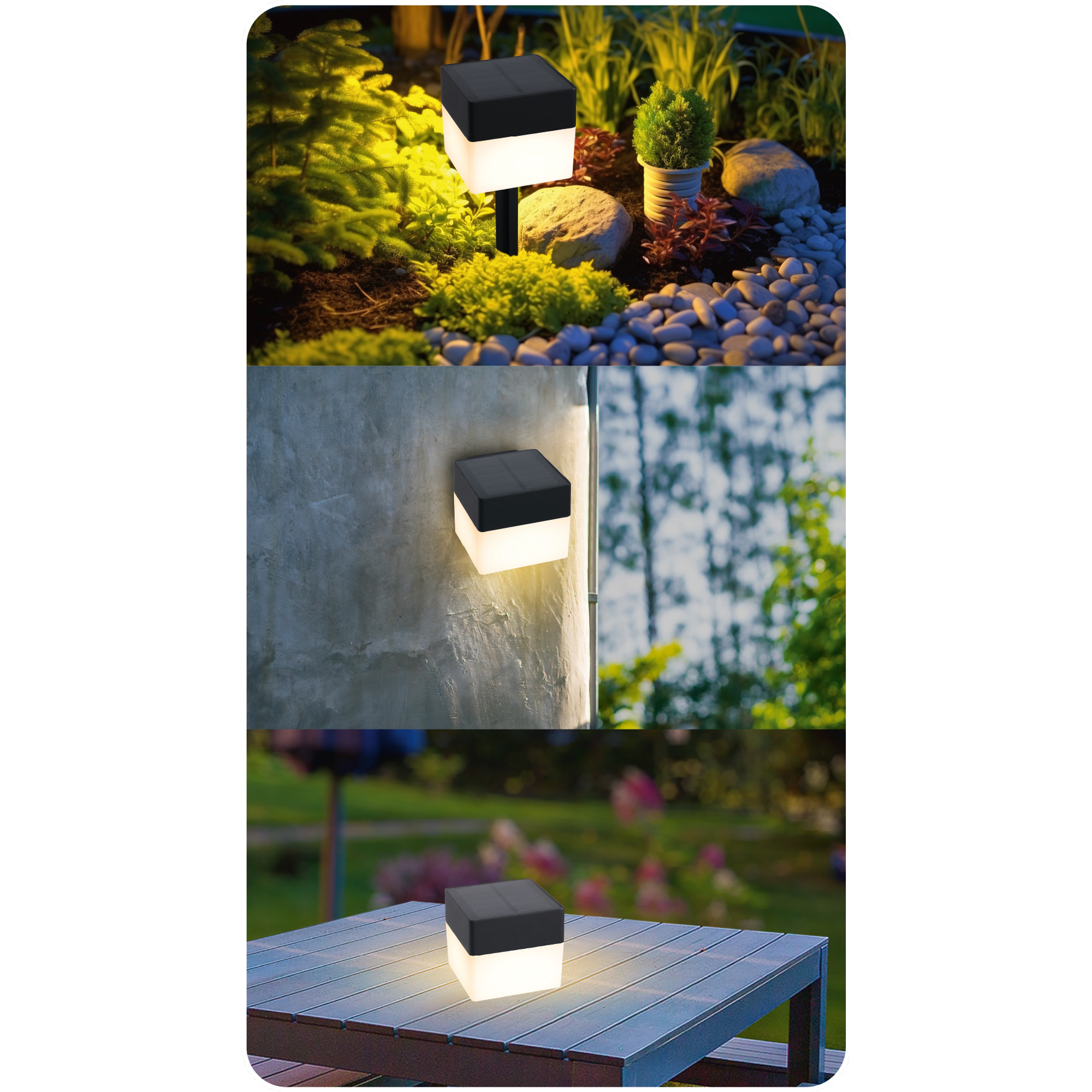 Solar Leuchte 3in1 weiß/schwarz USB-C eckig 9,7 x 8,6 cm