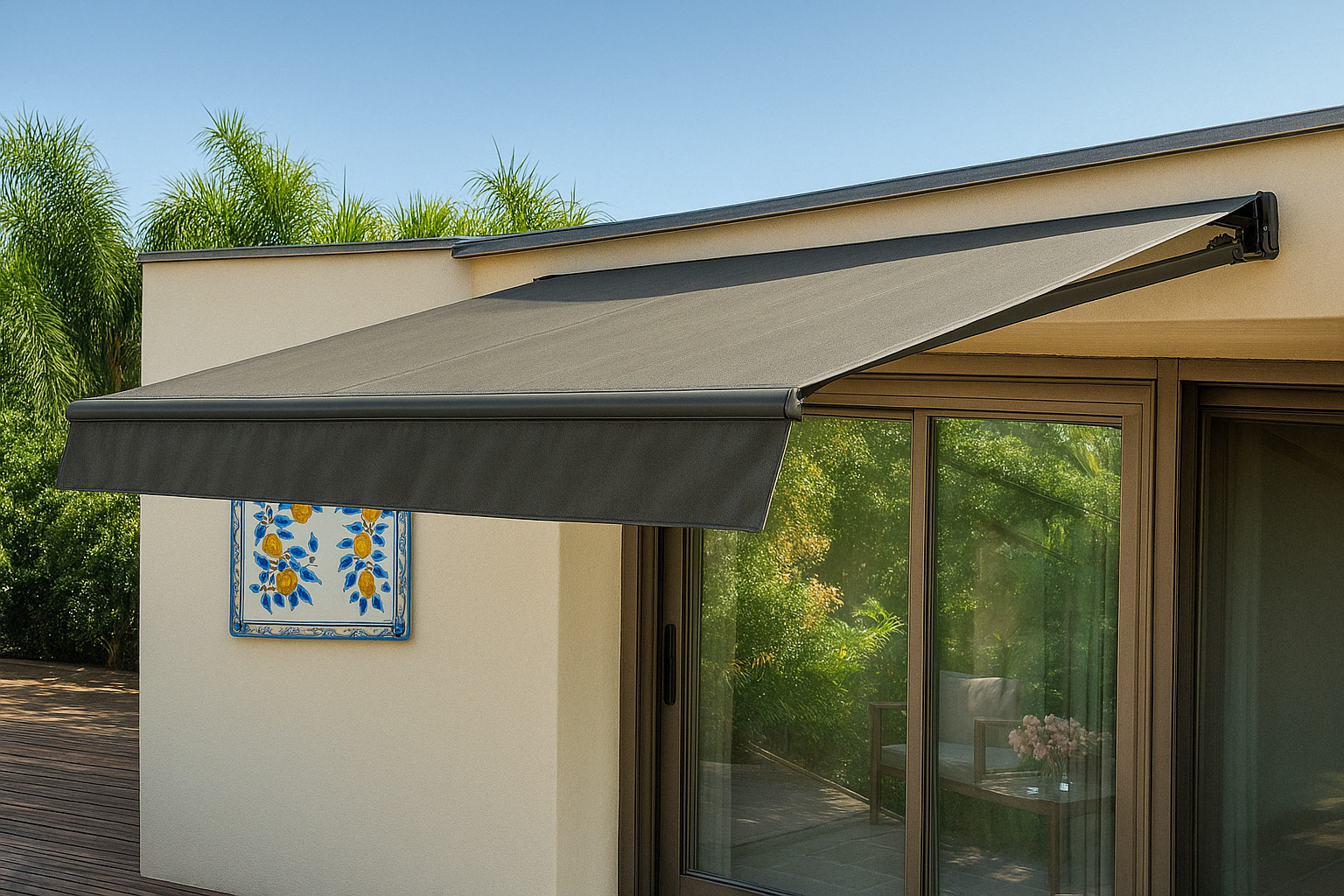 Gelenkarmmarkise mit Volant 395 x 250 cm