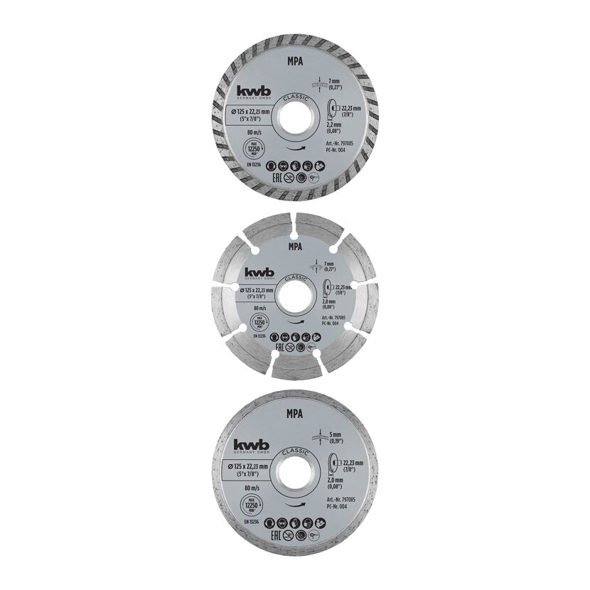 Diamant-Trennscheiben-Set 'Classic' für Stein und Fliesen Ø 125 x 1,2 mm 3-teilig