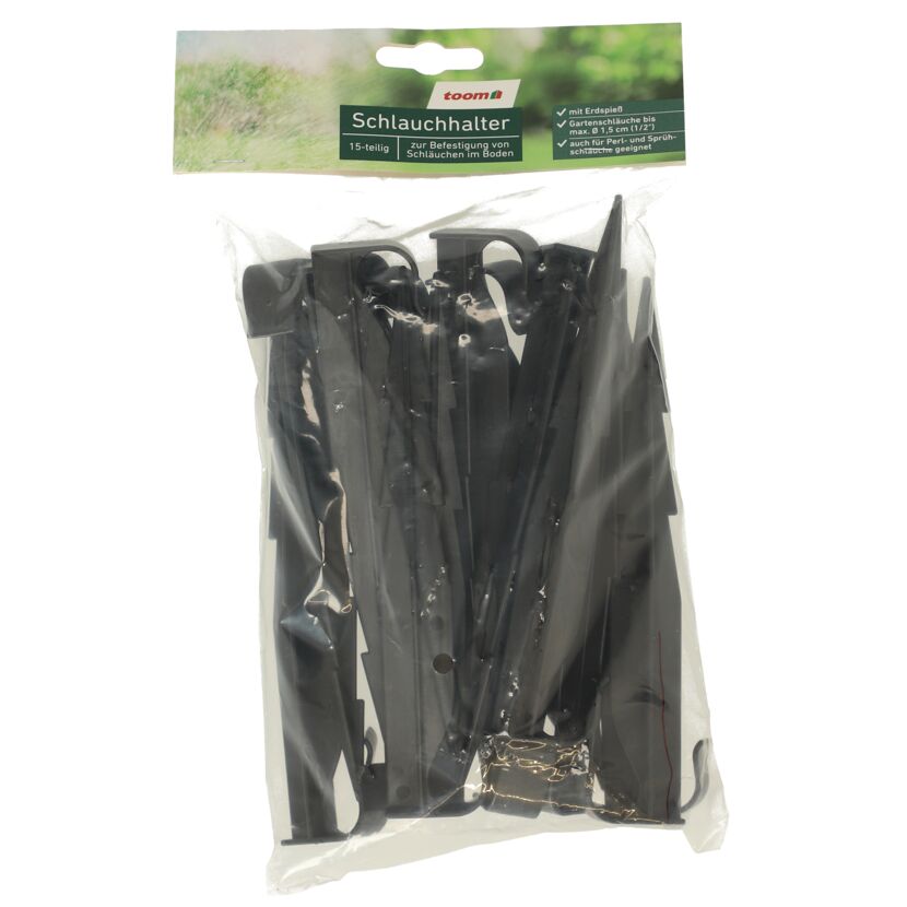 Schlauchhalter mit Erdspieß schwarz 15-teilig