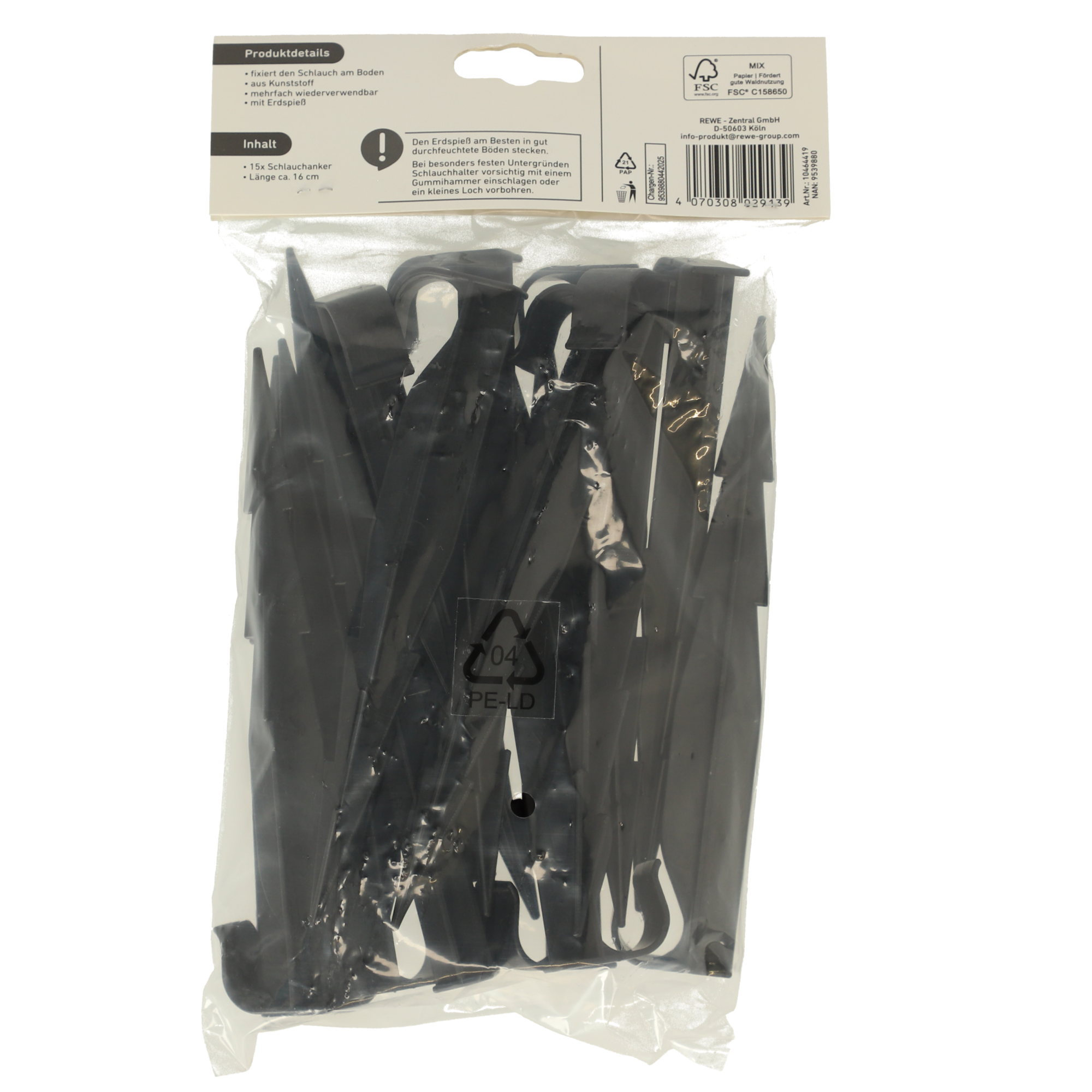 Schlauchhalter mit Erdspieß schwarz 15-teilig