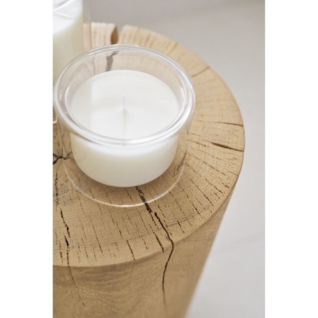 Duftkerze 'Lemongrass M' in Glas auf Holzblock